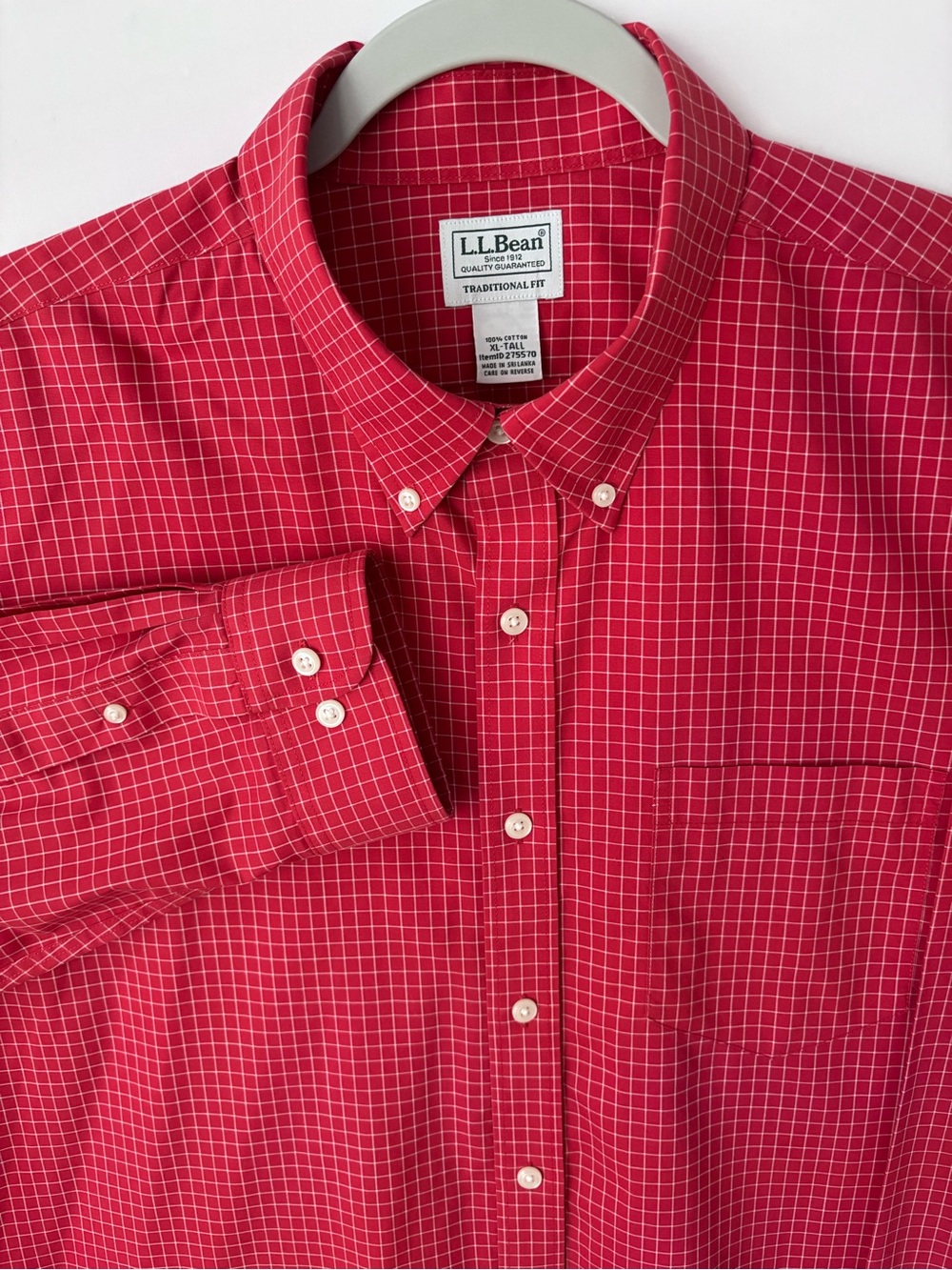 L.L. Bean Men's Pink-Red Windowpane Button-Down Shirt